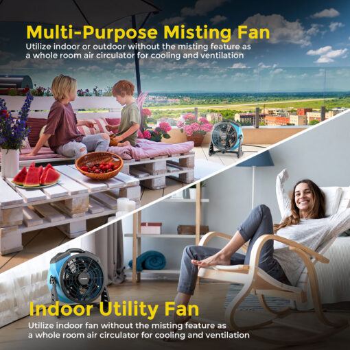 multipurpose misting fan and indoor utility fan